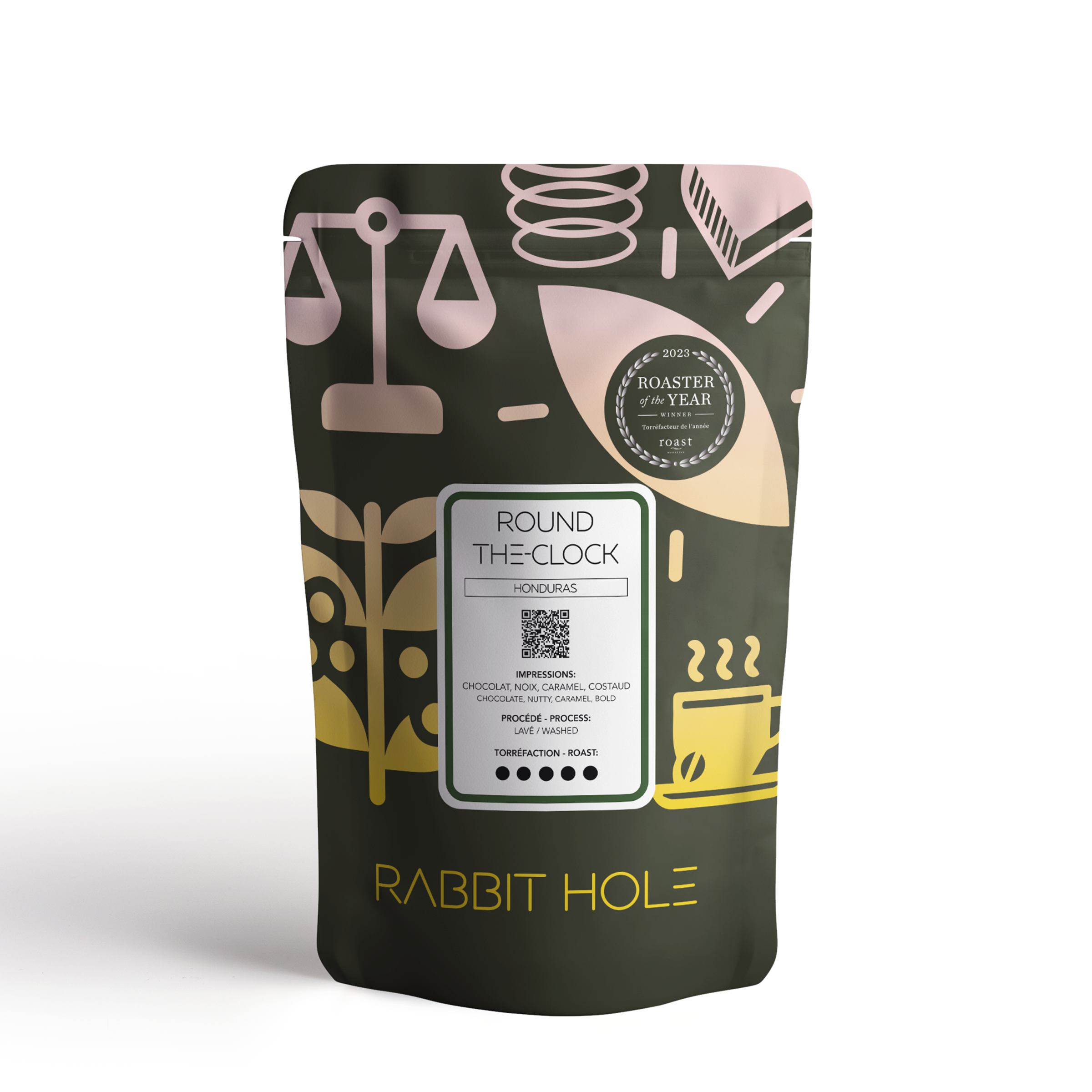 Rabbit Hole Coffee 250g bag of coffee beans for Round The Clock Dark Roast